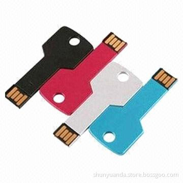 Key USB flash with 128MB to 16GB capacities and plug-and-play functions